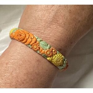 1940's Celluloid Floral Bangle Bracelet Painted